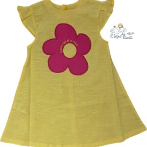 VESTITO LINO E COTONE GIALLO CON FIORE FUCSIA AGATHA RUIZ DE LA PRADA