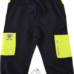 PANTALONE TUTA COTONE GARZATO  NERO E VERDE FLUO IDO