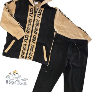 TUTA COMPLETA COTONE GARZATO NERA/BEIGE IDO