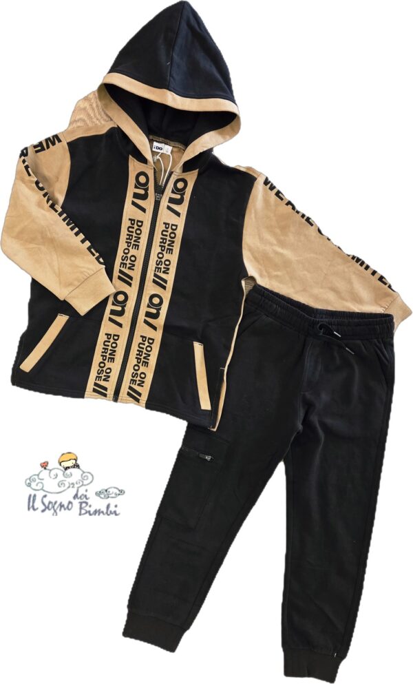 TUTA COMPLETA COTONE GARZATO NERA/BEIGE IDO