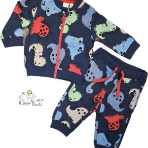 TUTA COMPLETA CON ZIP COTONE GARZATO DINOSAURI IDO