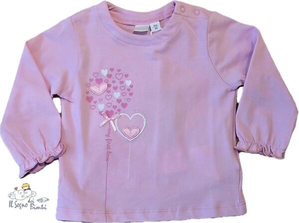 T-SHIRT ROSA MANICA LUNGA COTONE CUORI IDO