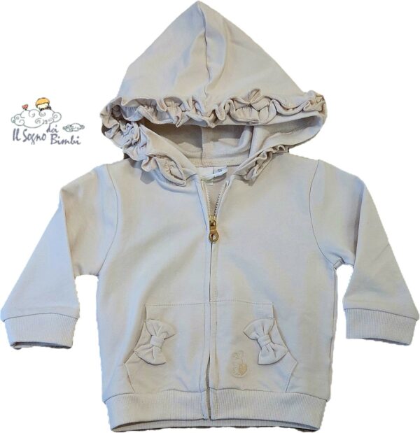 FELPA COTONE GARZATO BEIGE CON ZIP E CAPPUCCIO IDO