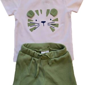 COMPLETO COTONE LEONCINO T-SHIRT BIANCA E PANTALONCINO VERDE IDO