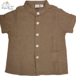 CAMICIA LINO E COTONE MANICA CORTA MARRONE IDO