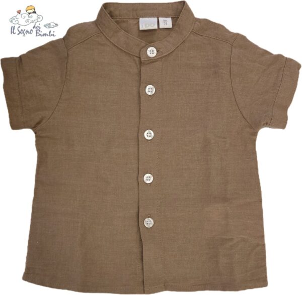 CAMICIA LINO E COTONE MANICA CORTA MARRONE IDO