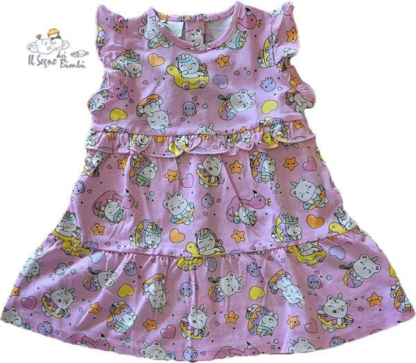 VESTITO COTONE ROSA UNICORNI IDO
