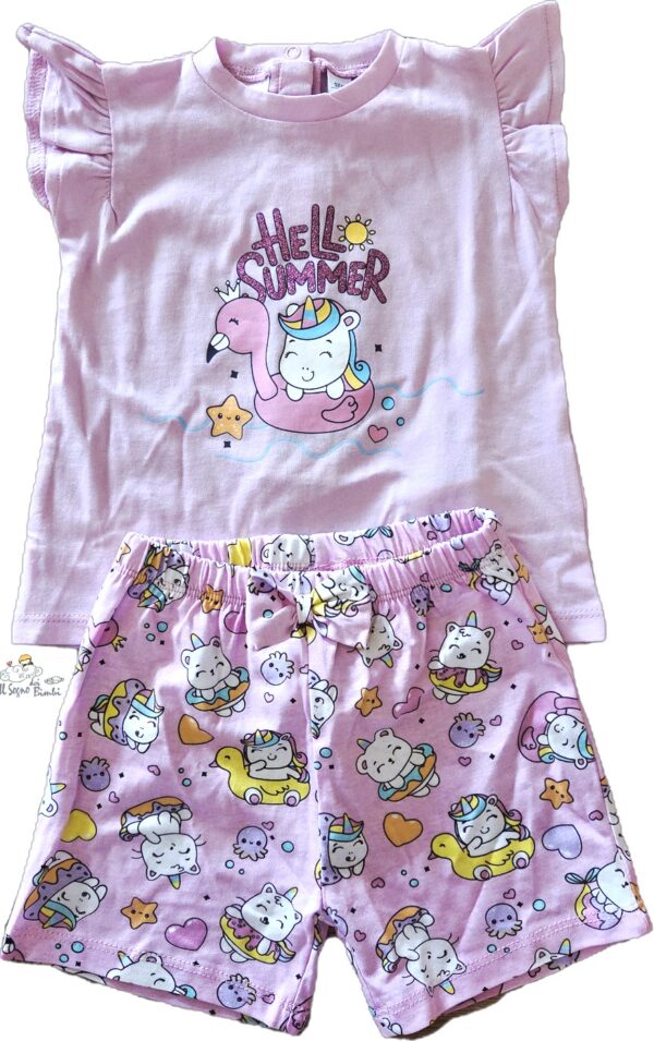 COMPLETO COTONE ROSA UNICORNO IDO