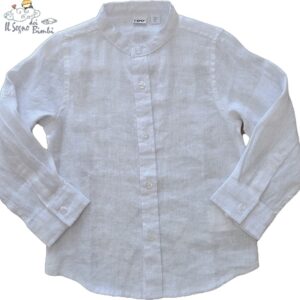 CAMICIA COREANA BIANCA MANICA LUNGA LINO E COTONE IDO