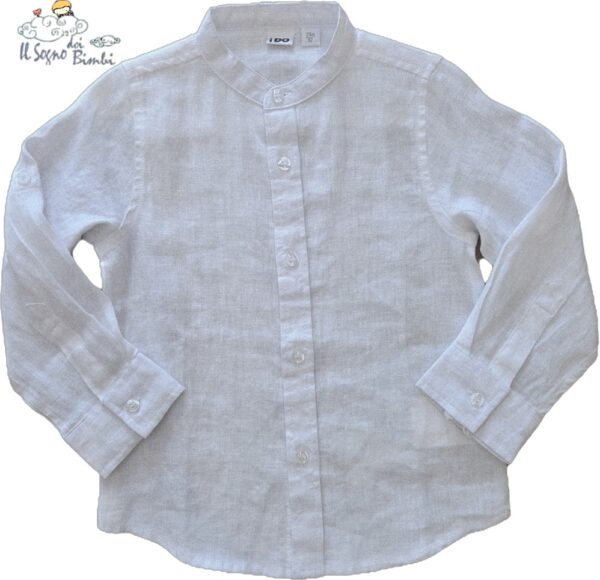 CAMICIA COREANA BIANCA MANICA LUNGA LINO E COTONE IDO