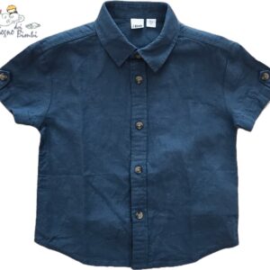 CAMICIA MANICA CORTA COTONE E LINO BLU NAVY IDO