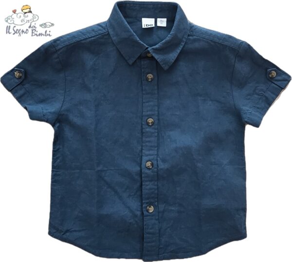 CAMICIA MANICA CORTA COTONE E LINO BLU NAVY IDO