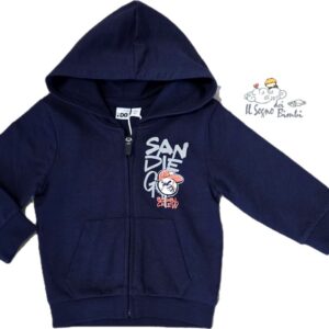 FELPA COTONE GARZATO CON CAPPUCCIO E ZIP BLU IDO
