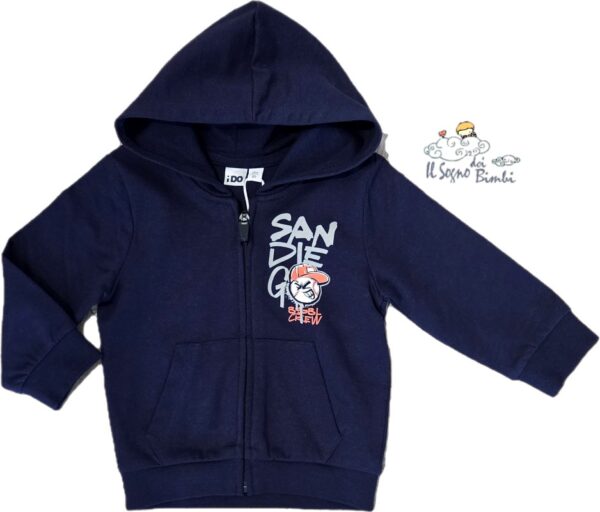 FELPA COTONE GARZATO CON CAPPUCCIO E ZIP BLU IDO