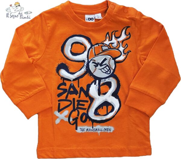 T-SHIRT MANICA LUNGA ARANCIONE CON STAMPA COTONE IDO