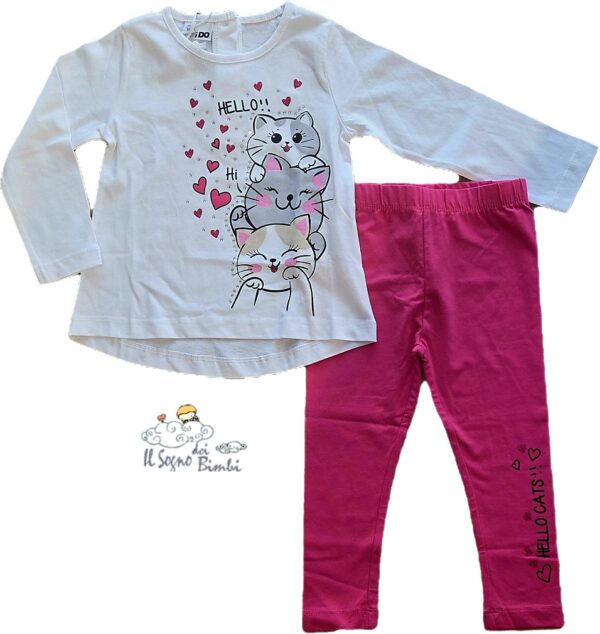 COMPLETO T-SHIRT MANICA LUNGA E LEGGINS GATTINI IDO