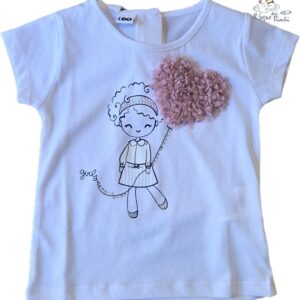 T-SHIRT MANICA CORTA BAMBOLINA CON PETALI ROSA IDO