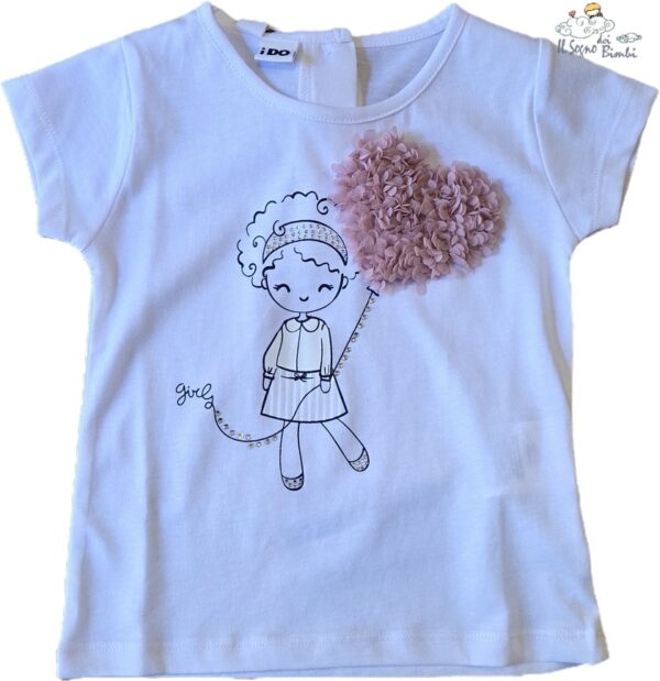 T-SHIRT MANICA CORTA BAMBOLINA CON PETALI ROSA IDO