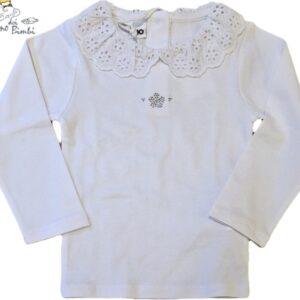 T-SHIRT MANICA LUNGA COTONE CON COLLETTO IN SANGALLO IDO