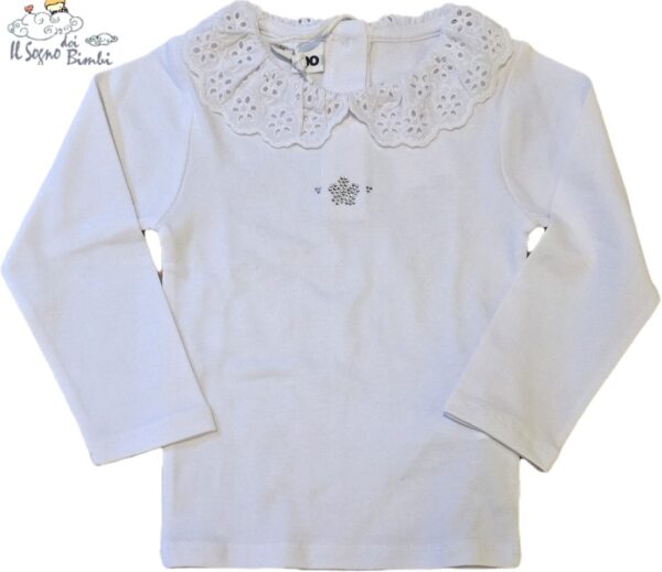 T-SHIRT MANICA LUNGA COTONE CON COLLETTO IN SANGALLO IDO