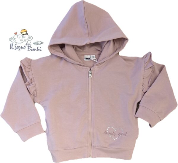 FELPA CON CAPPUCCIO E ZIP COTONE GARZATO ROSA ANTICO IDO