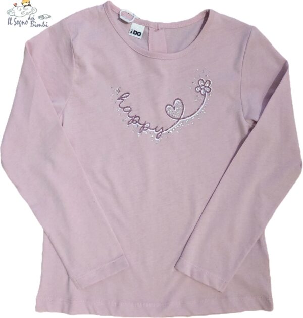 T-SHIRT MANICA LUNGA ROSA CON BRILLANTINI COTONE IDO