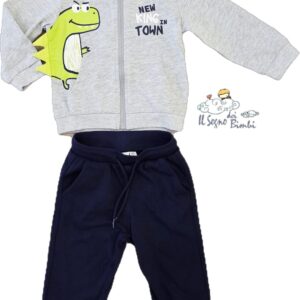 TUTA COMPLETA GARZATA CON ZIP GRIGIA E BLU DINOSAURO IDO
