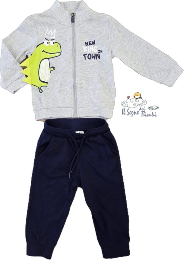 TUTA COMPLETA GARZATA CON ZIP GRIGIA E BLU DINOSAURO IDO