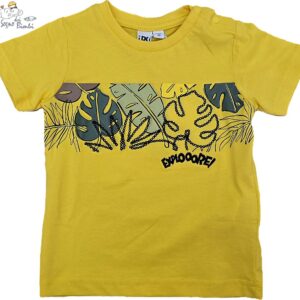 T-SHIRT MANICA CORTA COTONE GIALLA FANTASIA FOGLIE IDO