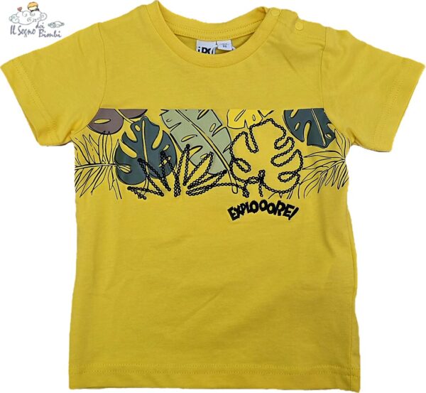 T-SHIRT MANICA CORTA COTONE GIALLA FANTASIA FOGLIE IDO