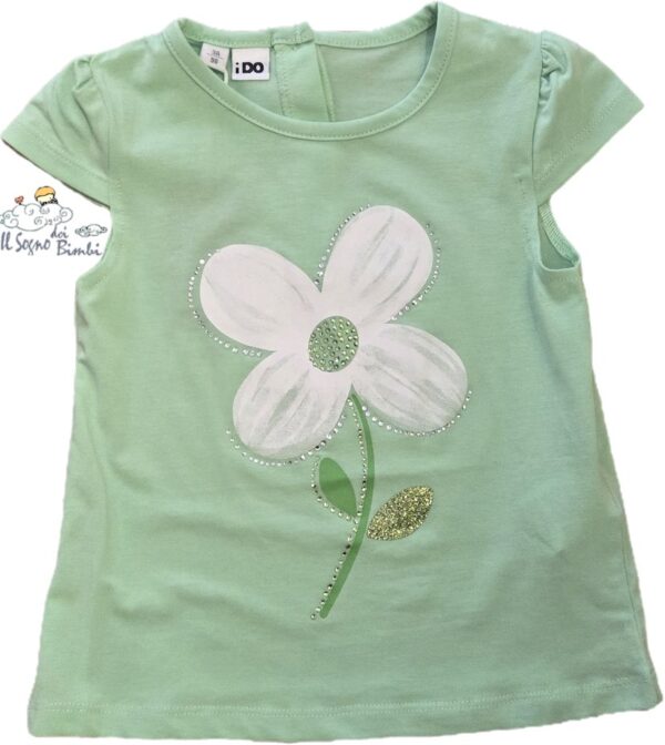 T-SHIRT MANICA CORTA COTONE VERDE STAMPA FIORE IDO