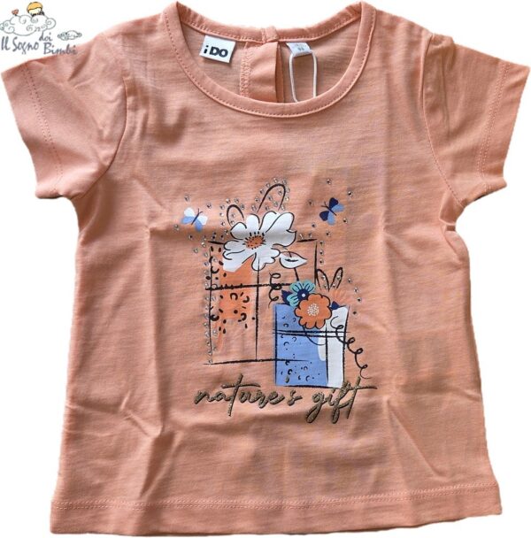 T-SHIRT MANICA CORTA COTONE PESCA FIORELLINI E FARFALLE IDO