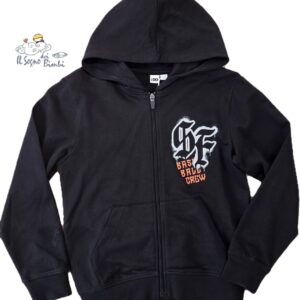 FELPA COTONE GARZATO CON ZIP E CAPPUCCIO NERA IDO