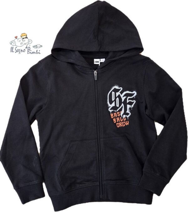 FELPA COTONE GARZATO CON ZIP E CAPPUCCIO NERA IDO