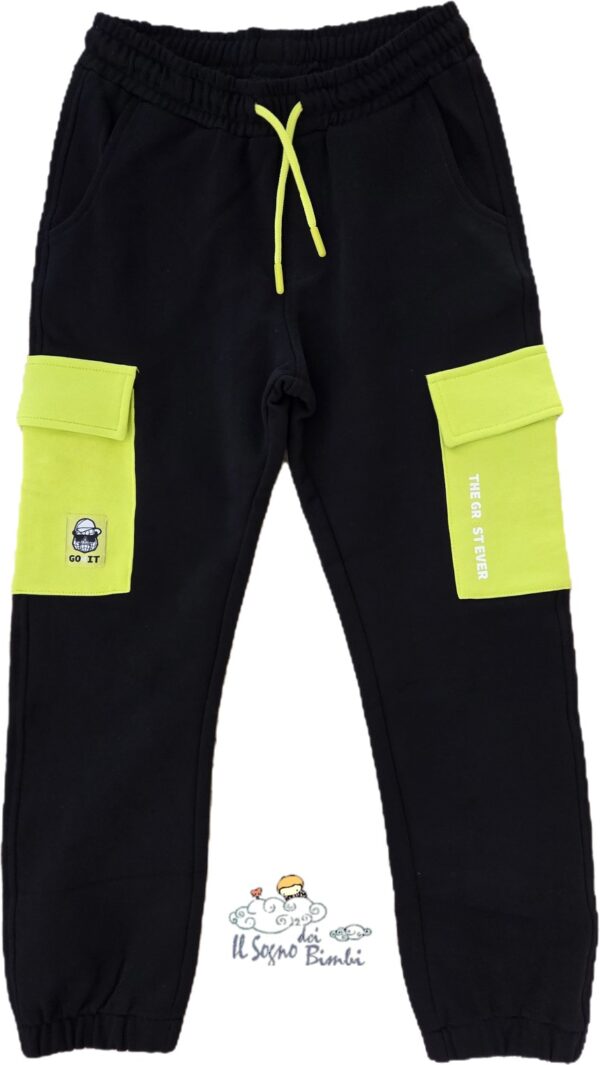 PANTOLONE NERO TUTA GARZATO TASCONI FLUO IDO