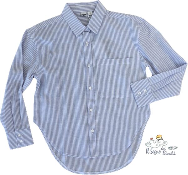 CAMICIA AZZURRA COSTNE BIANCHE  LINO E COTONE IDO