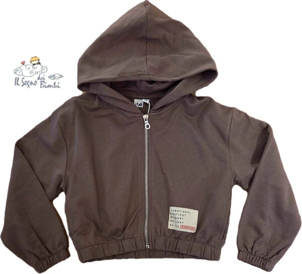 FELPA CON CAPPUCCIO E ZIP MARRONE COTONE GARZATO IDO
