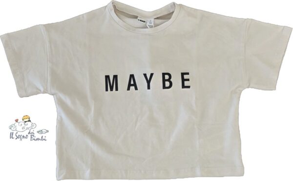 T-SHIRT COTONE BEIGE SCRITTA MAYBE IDO