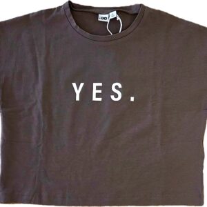 T-SHIRT COTONE MARRONE CON SCRITTA YES IDO