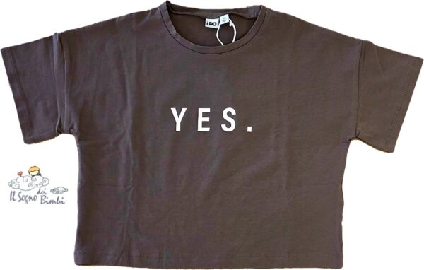 T-SHIRT COTONE MARRONE CON SCRITTA YES IDO