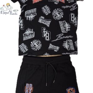 COMPETO T-SHIRT+BERMUDA COTONE NERO FANTASIA BOSTON IDO
