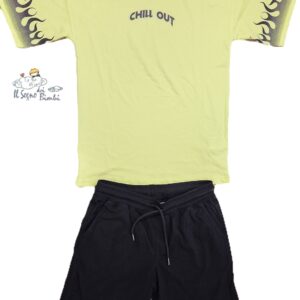 COMPLETO T-SHIRT FLUO E BERMUDA NERO CHILI OUT  COTONE IDO