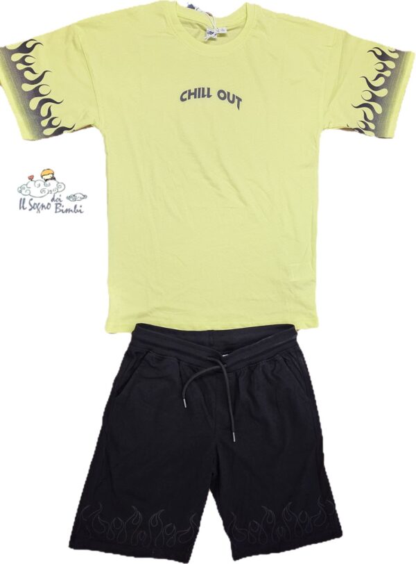 COMPLETO T-SHIRT FLUO E BERMUDA NERO CHILI OUT  COTONE IDO