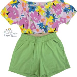 COMPLETO TOP FIORI/SHORT VERDE IDO