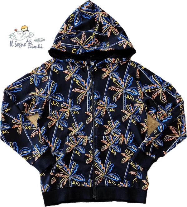 FELPA CON ZIP E CAPPUCCIO NERA FANTASIA PALME COTONE GARZATO NATH KIDS