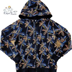 FELPA CON ZIP E CAPPUCCIO NERA FANTASIA PALME COTONE GARZATO NATH KIDS
