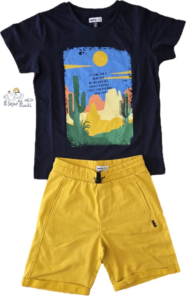 COMPLETO T-SHIRT E BERMUDA COTONE STAMPA ROAD TRIP NATH KIDS