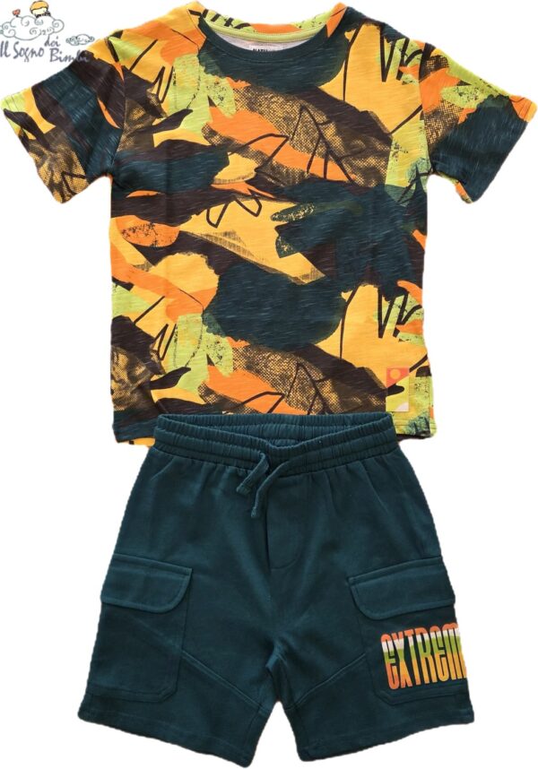 COMPLETO T-SHIRT E BERMUDA COLORATO VERDE/GIALLO/ARANCIONE NATH KIDS