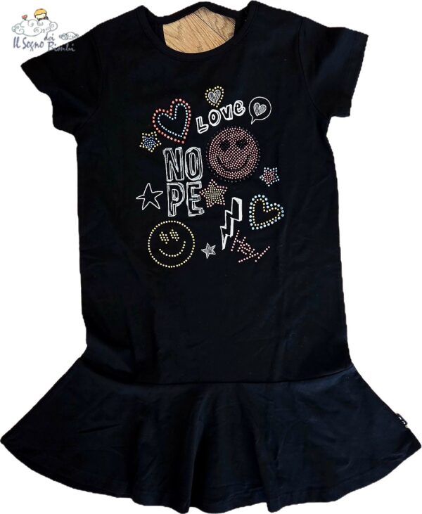 VESTITO NERO CON APPLICAZIONI COLORATE NATHKIDS