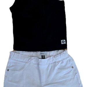 COMPLETO TOP MONOSPALLA NERO COSTINE E SHORT BIANCO NATHKIDS